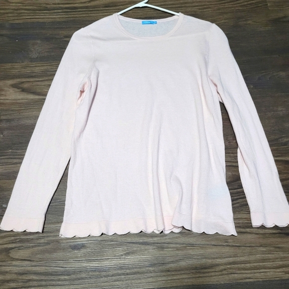 J. McLaughlin Henri Cashmere Blend Sweater Size M Coral Pink Scallop Hem - Picture 1 of 3